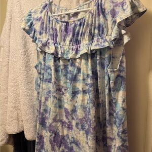 LuLaRoe Floral Ruffle Blouse - Blue and Purple